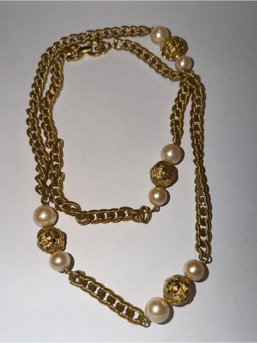 Vintage Givenchy Gold-Tone & Faux Pearl Haute Couture Runway 80’s Long Necklace - Picture 10 of 15
